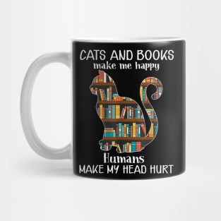 Cats and Books Make Me Happy Vintage Cat Book Reading Gift Mug